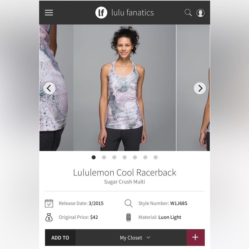 Lululemon cool racer back tank top sugar crush multi size 8 pink gray white